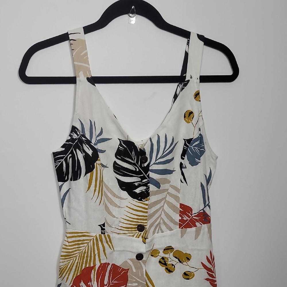 Monteau Multicolor Leaf Print Women's Linen Dress